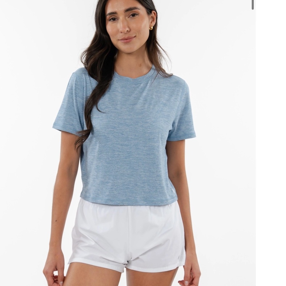 Rhoback Drift Performance Crop Tee in‎ Heather Ice Pick Blue Size XS